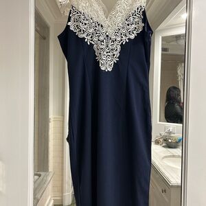 SHEIN Navy Dress with White Lace Accent